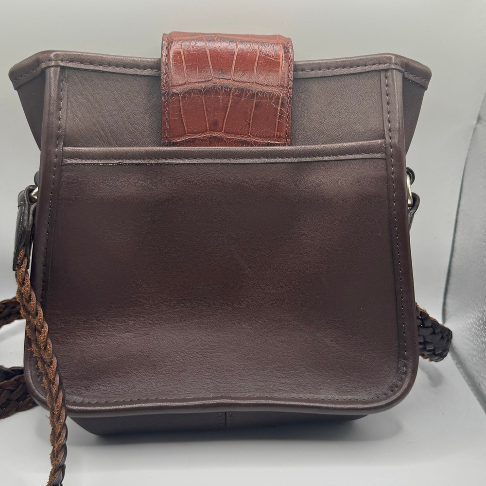 Brighton Mahogany Brown Croc Embossed Woven Leather Crossbody Bag Silver Heart - Picture 3 of 9